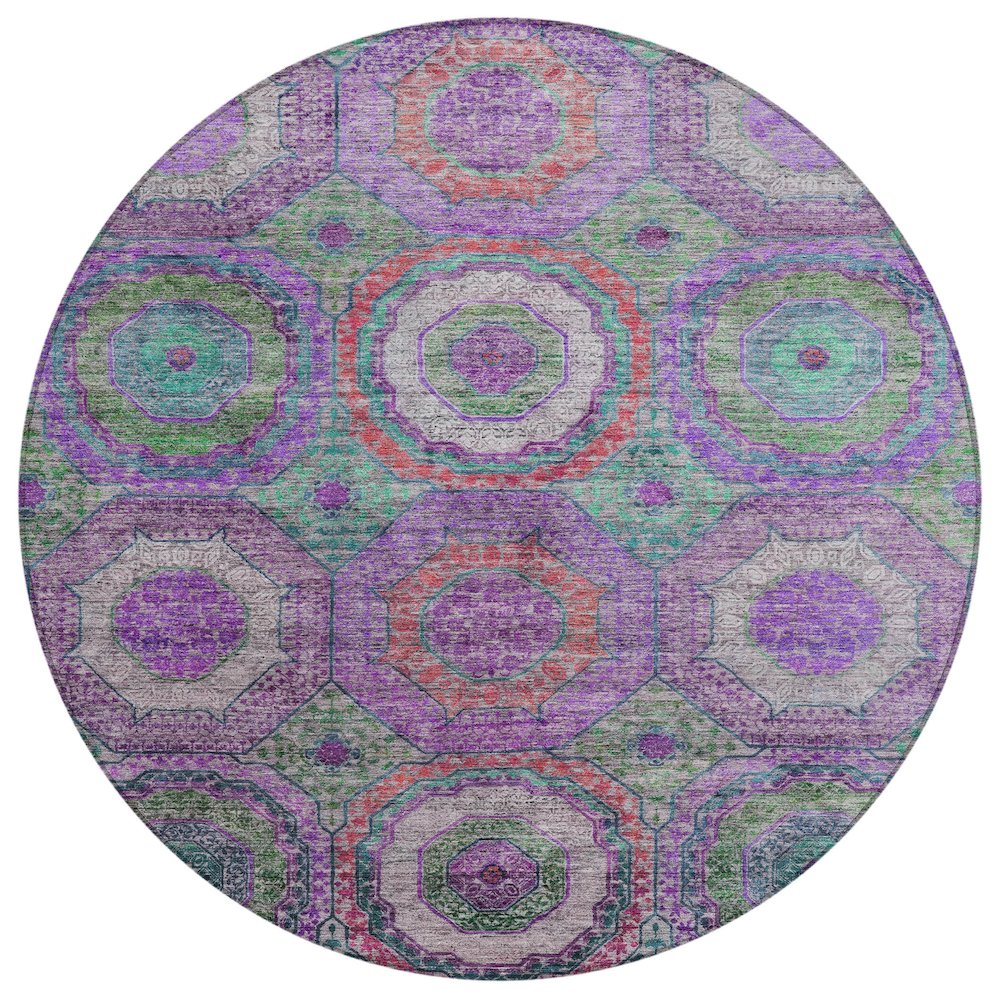Machine Washable Indoor/Outdoor Chantille ACN2049 Purple 8' x 8' Round Rug. Picture 1