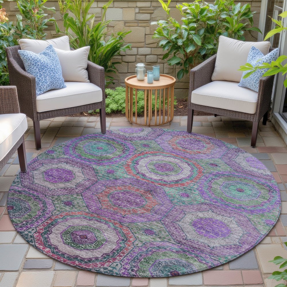 Machine Washable Indoor/Outdoor Chantille ACN2049 Purple 8' x 8' Round Rug. Picture 6