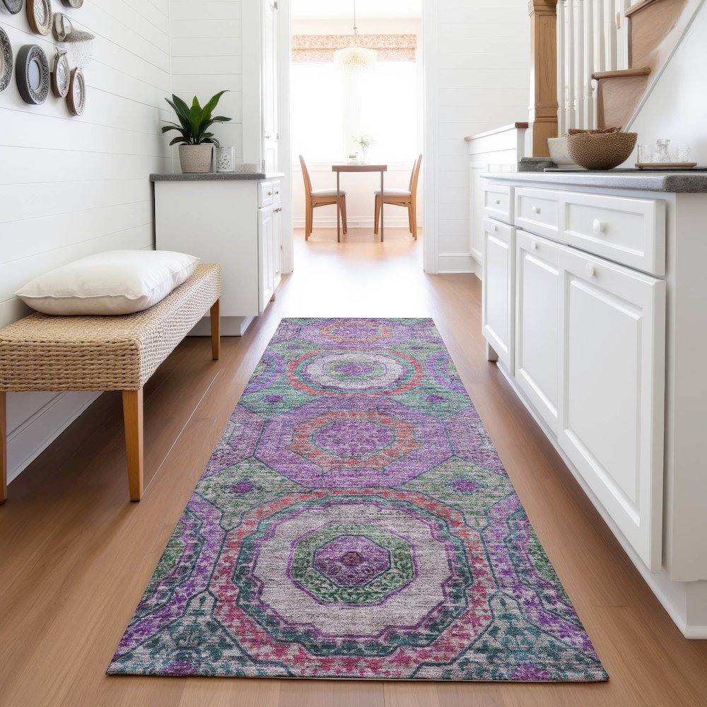 Machine Washable Indoor/Outdoor Chantille ACN2049 Purple 2'3" x 7'6" Runner Rug. Picture 5