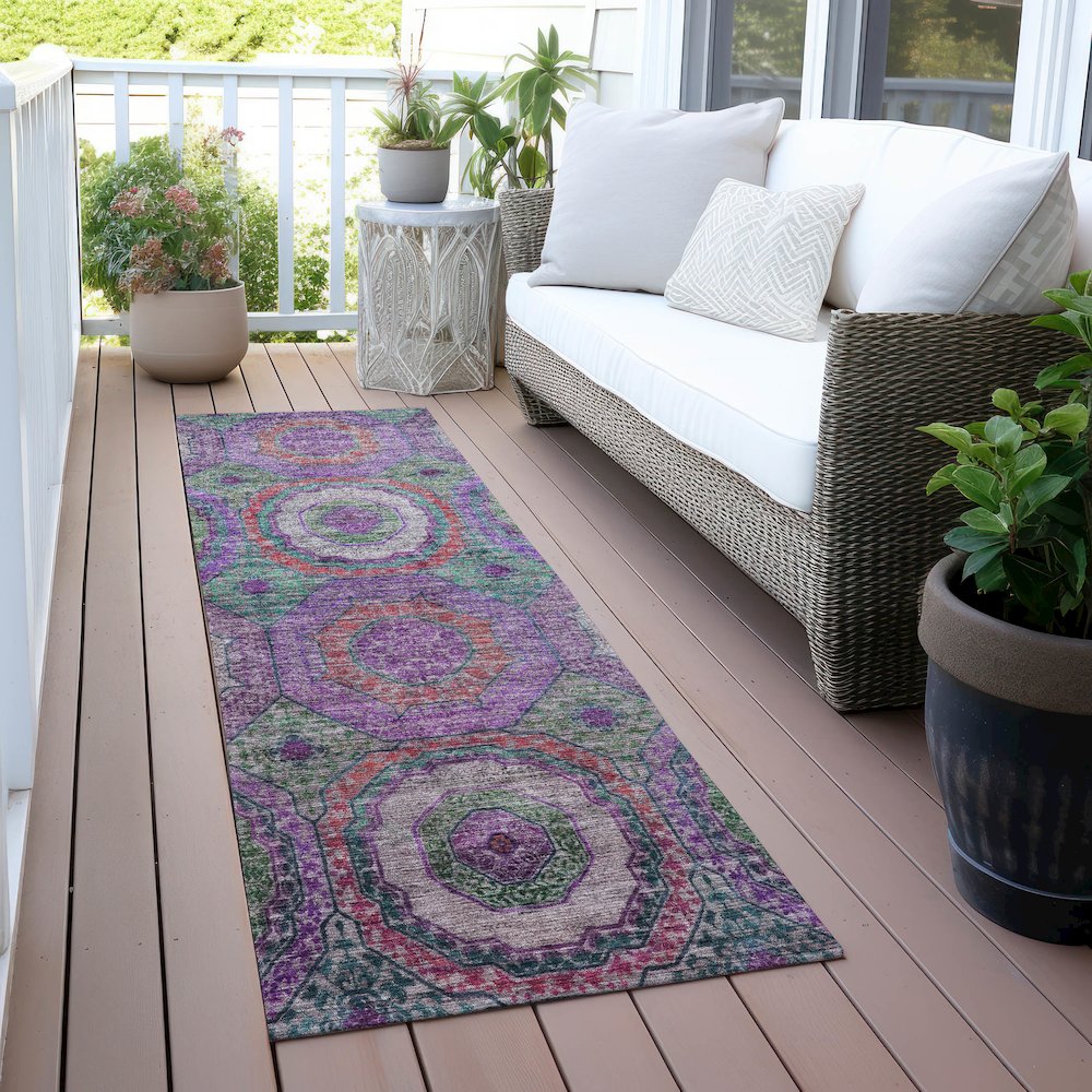 Machine Washable Indoor/Outdoor Chantille ACN2049 Purple 2'3" x 7'6" Runner Rug. Picture 6