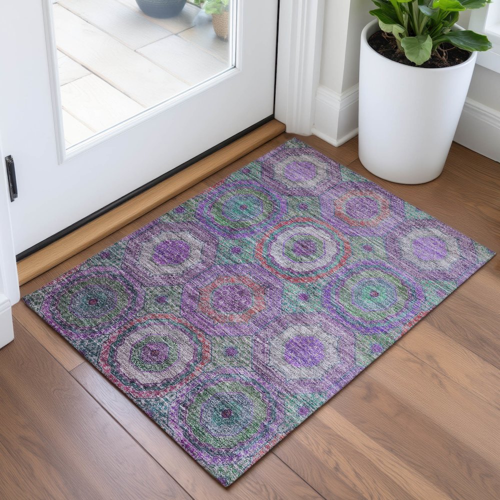 Machine Washable Indoor/Outdoor Chantille ACN2049 Purple 1'8" x 2'6" Rug. Picture 5
