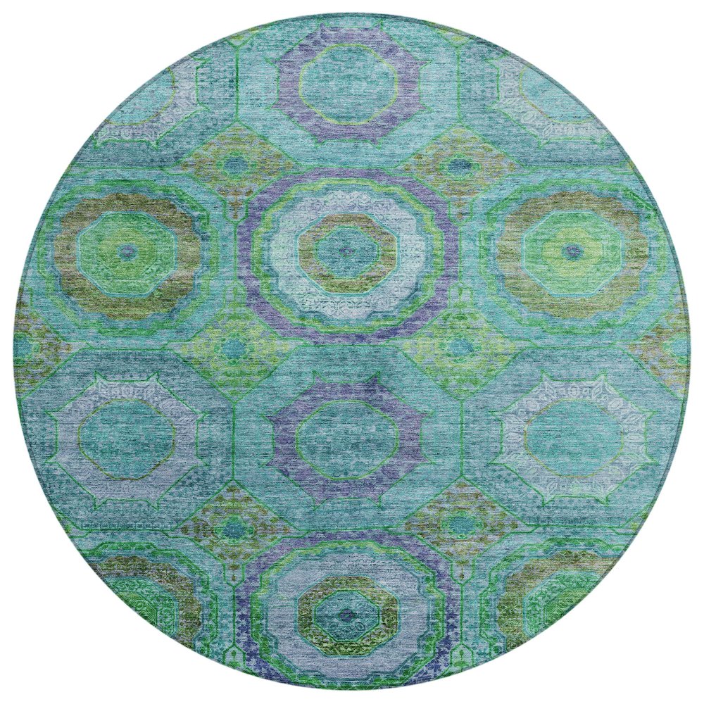 Machine Washable Indoor/Outdoor Chantille ACN2049 Teal 8' x 8' Round Rug. Picture 1