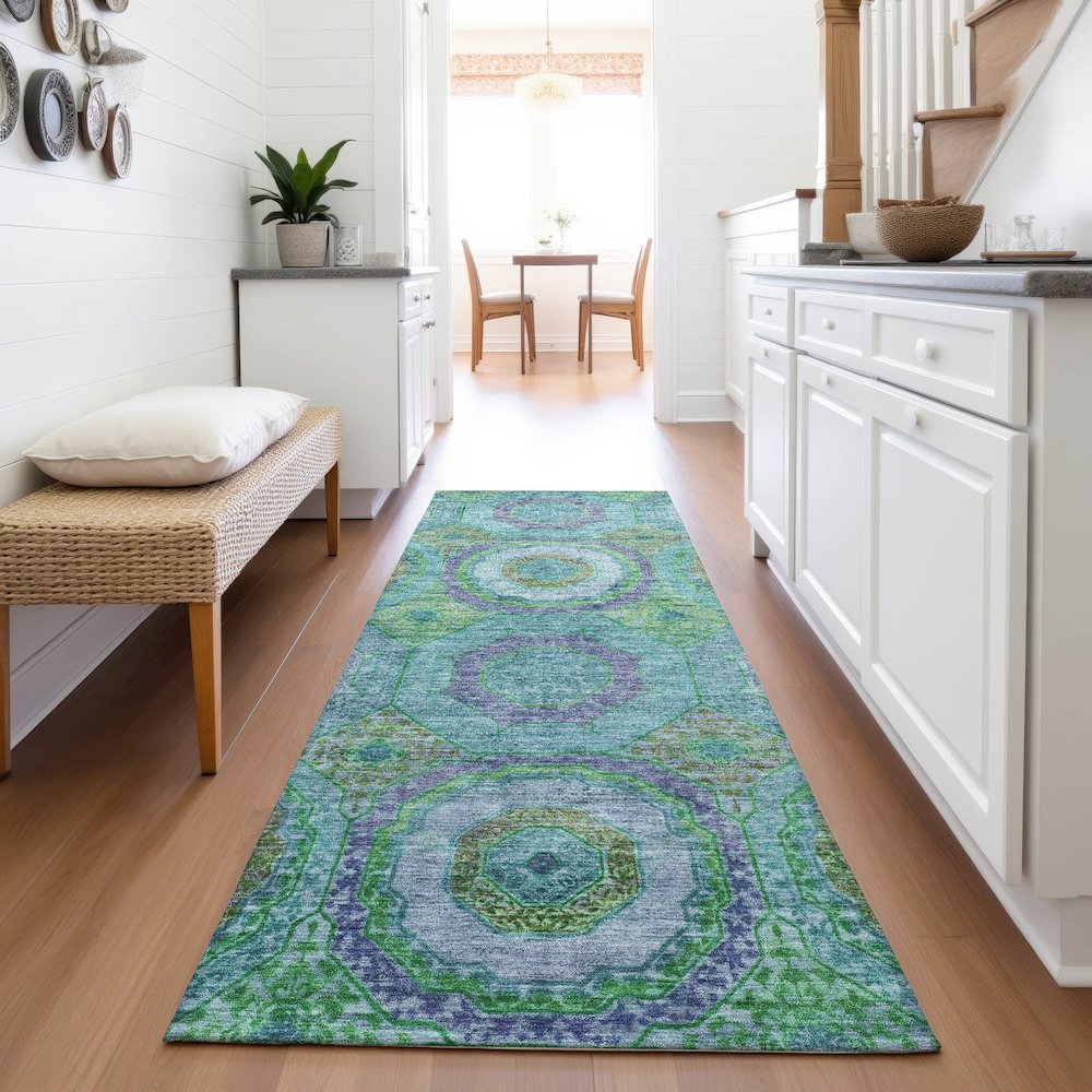 Machine Washable Indoor/Outdoor Chantille ACN2049 Teal 2'3" x 7'6" Runner Rug. Picture 5