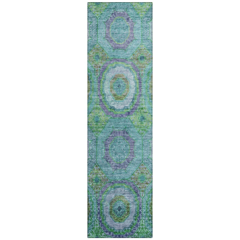 Machine Washable Indoor/Outdoor Chantille ACN2049 Teal 2'3" x 7'6" Runner Rug. Picture 1