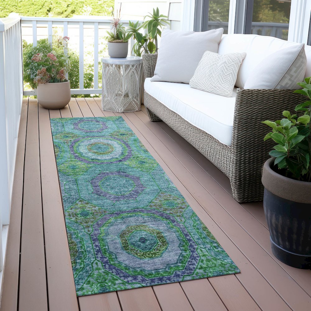 Machine Washable Indoor/Outdoor Chantille ACN2049 Teal 2'3" x 7'6" Runner Rug. Picture 6