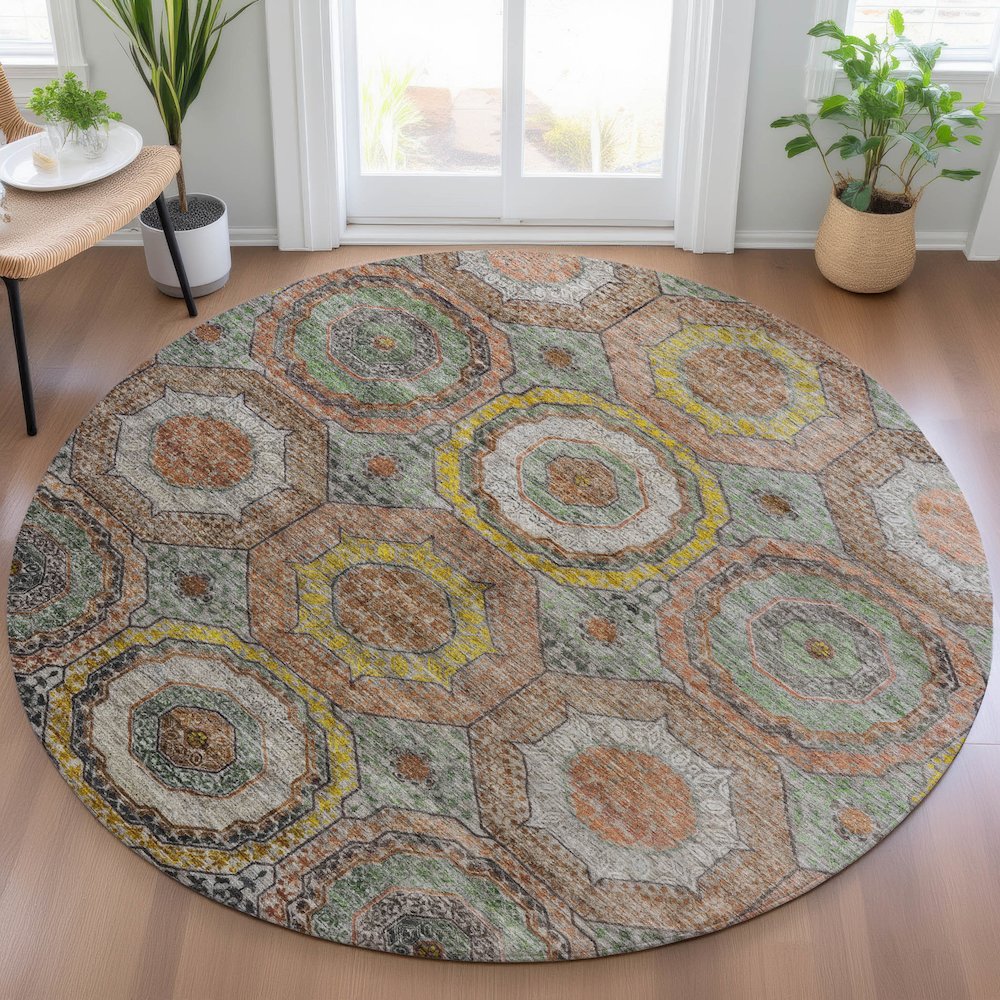 Machine Washable Indoor/Outdoor Chantille ACN2050 Sage 8' x 8' Round Rug. Picture 5