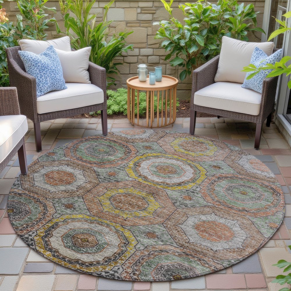 Machine Washable Indoor/Outdoor Chantille ACN2050 Sage 8' x 8' Round Rug. Picture 6