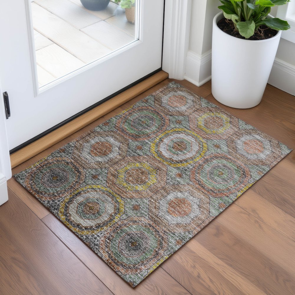 Machine Washable Indoor/Outdoor Chantille ACN2050 Sage 1'8" x 2'6" Rug. Picture 5