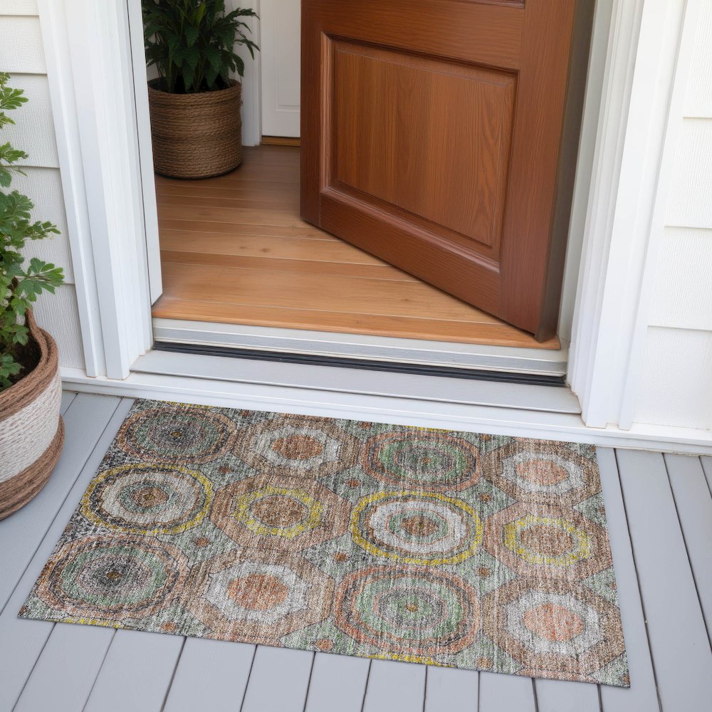 Machine Washable Indoor/Outdoor Chantille ACN2050 Sage 1'8" x 2'6" Rug. Picture 6