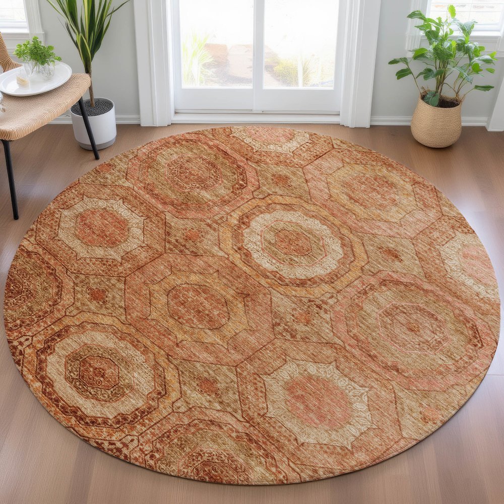 Machine Washable Indoor/Outdoor Chantille ACN2050 Terracotta 8' x 8' Round Rug. Picture 5