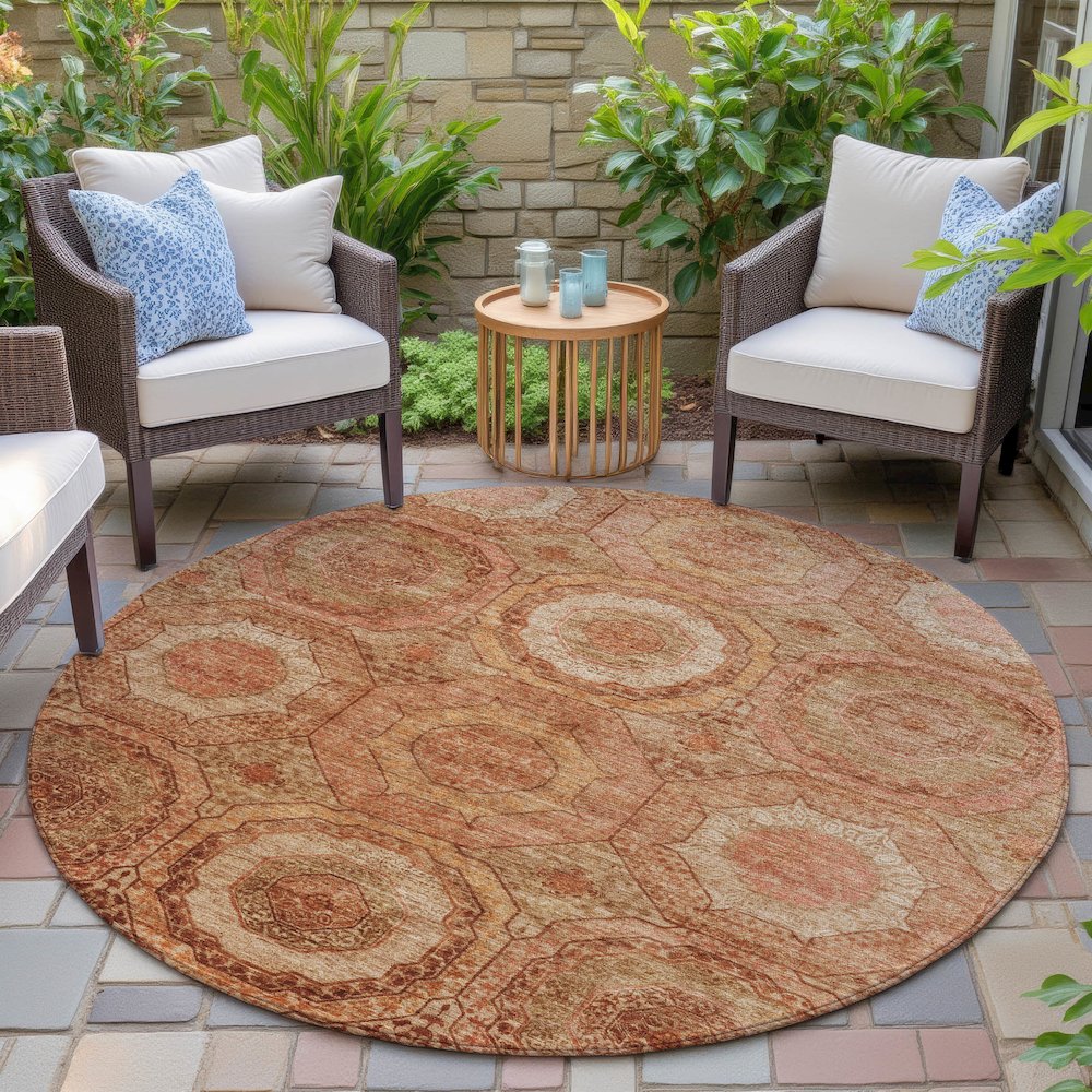 Machine Washable Indoor/Outdoor Chantille ACN2050 Terracotta 8' x 8' Round Rug. Picture 6