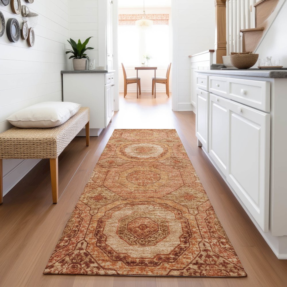Machine Washable Indoor/Outdoor Chantille ACN2050 Terracotta 2'3"x7'6"Runner Rug. Picture 5