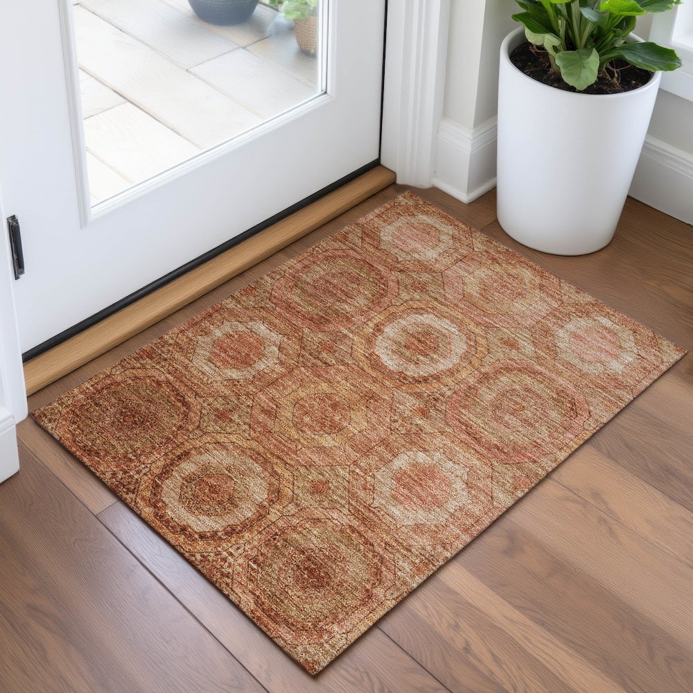Machine Washable Indoor/Outdoor Chantille ACN2050 Terracotta 1'8" x 2'6" Rug. Picture 5