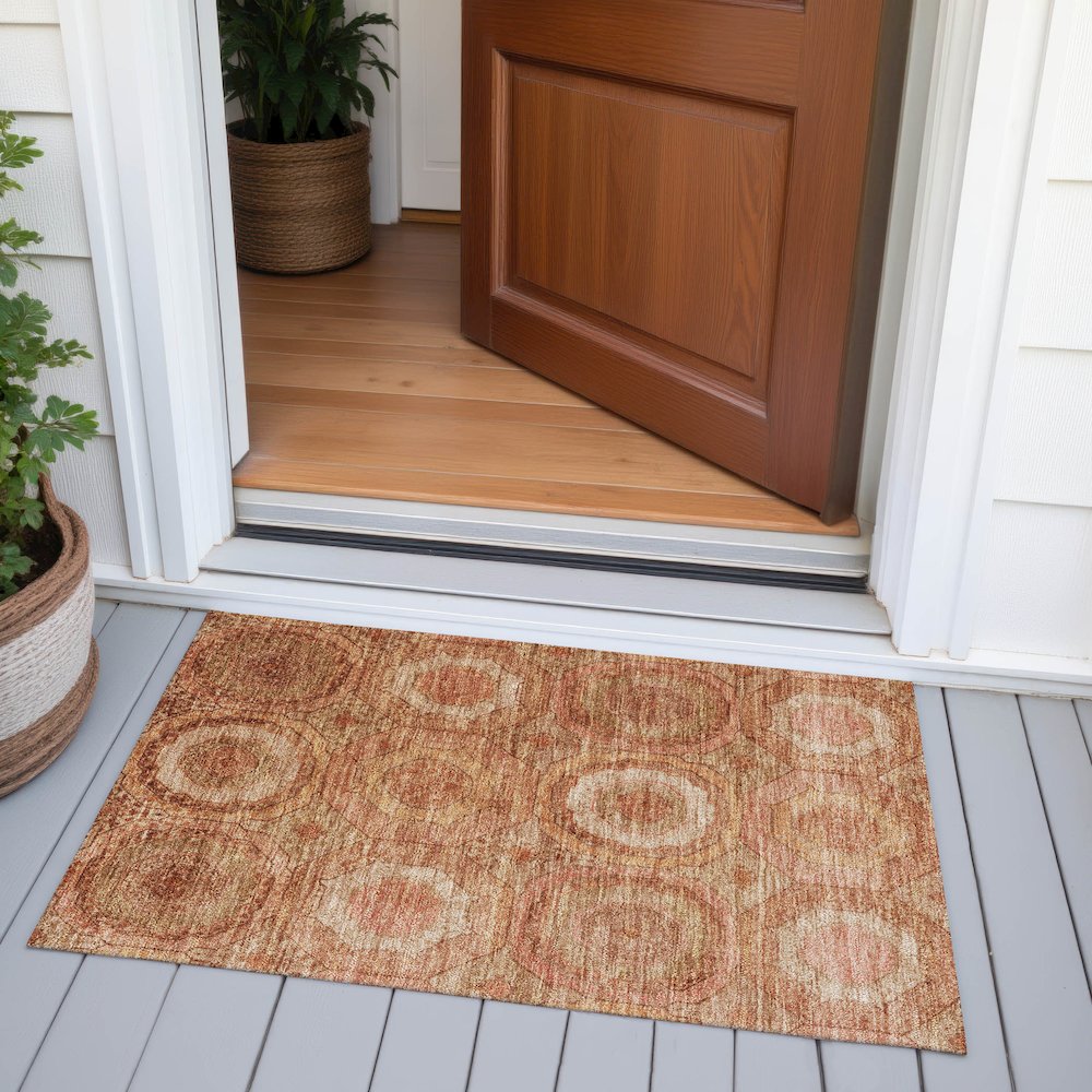 Machine Washable Indoor/Outdoor Chantille ACN2050 Terracotta 1'8" x 2'6" Rug. Picture 6