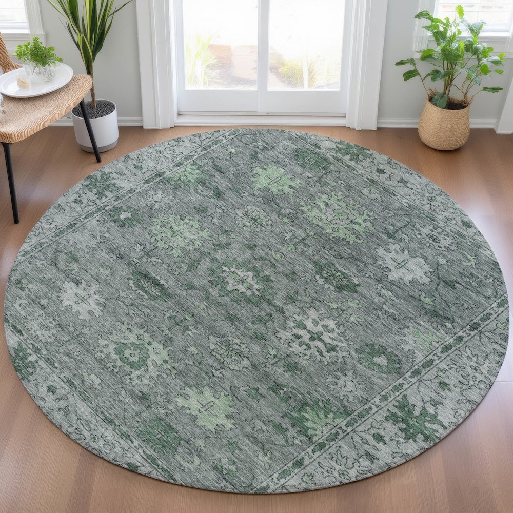 Machine Washable Indoor/Outdoor Chantille ACN2051 Aloe 8' x 8' Round Rug. Picture 5