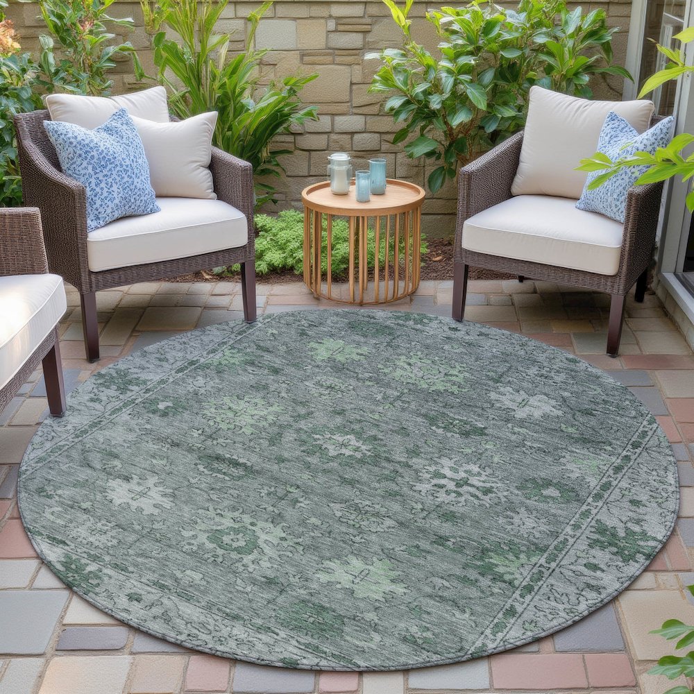 Machine Washable Indoor/Outdoor Chantille ACN2051 Aloe 8' x 8' Round Rug. Picture 6