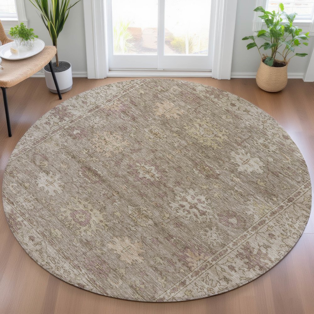 Machine Washable Indoor/Outdoor Chantille ACN2051 Khaki 8' x 8' Round Rug. Picture 5