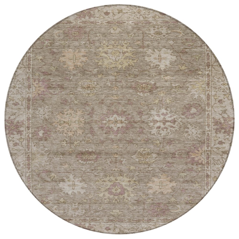 Machine Washable Indoor/Outdoor Chantille ACN2051 Khaki 8' x 8' Round Rug. Picture 1