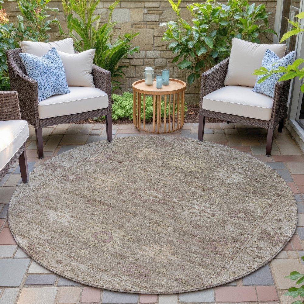 Machine Washable Indoor/Outdoor Chantille ACN2051 Khaki 8' x 8' Round Rug. Picture 6