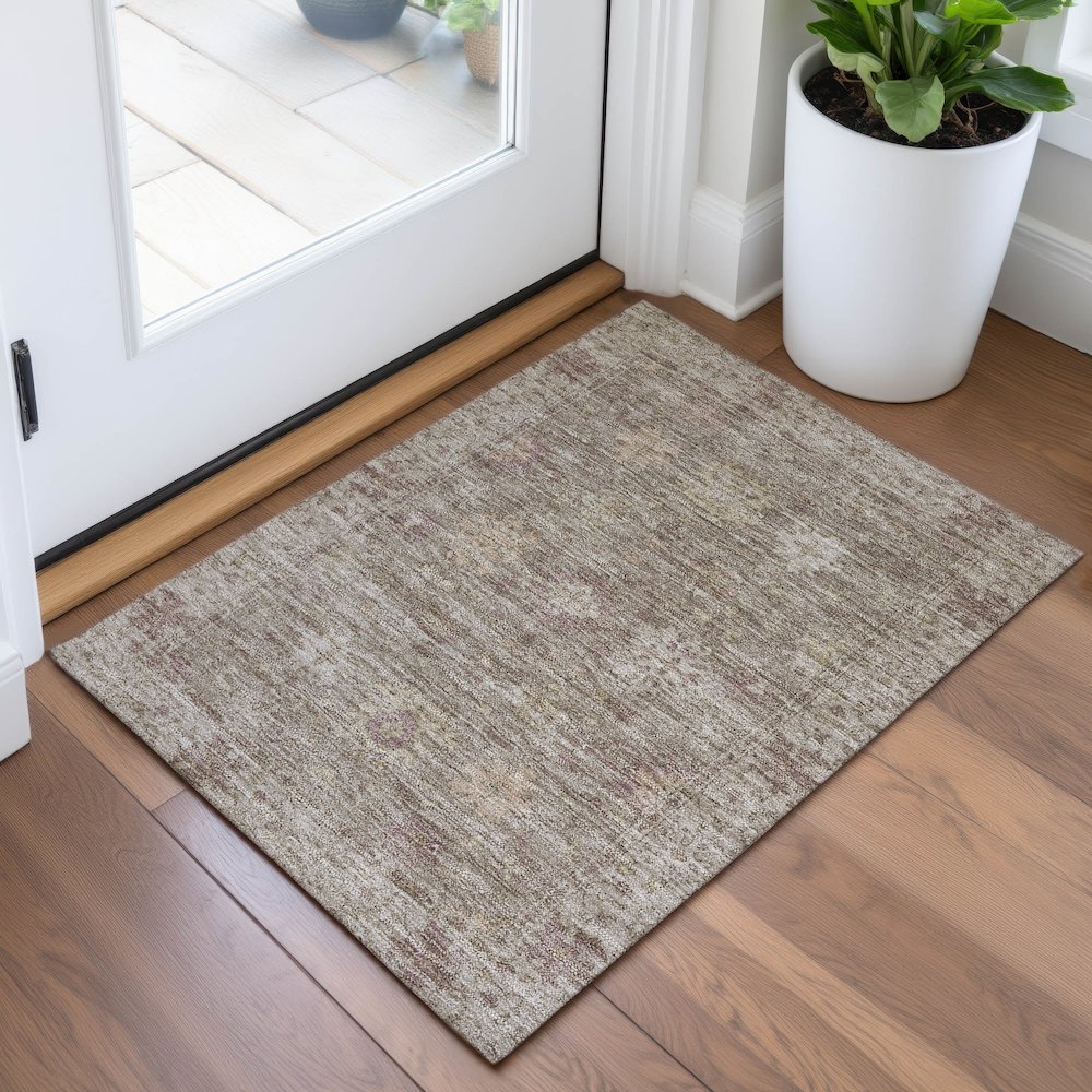Machine Washable Indoor/Outdoor Chantille ACN2051 Khaki 1'8" x 2'6" Rug. Picture 5