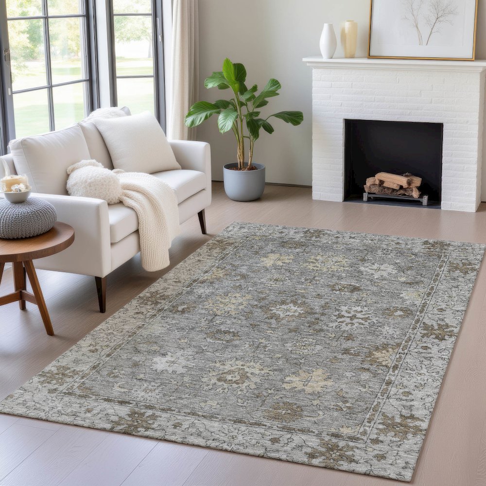 Machine Washable Indoor/Outdoor Chantille ACN2051 Pewter 2'6" x 3'10" Rug. Picture 5