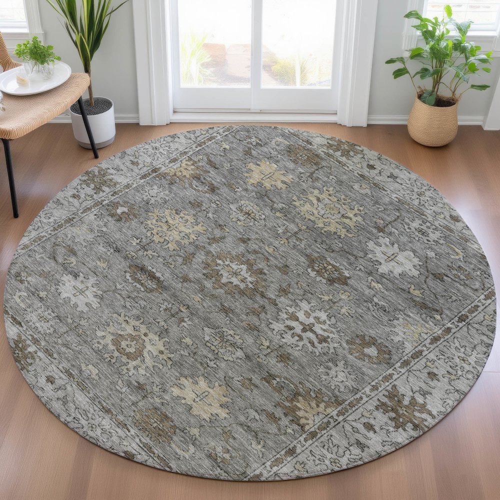 Machine Washable Indoor/Outdoor Chantille ACN2051 Pewter 8' x 8' Round Rug. Picture 5