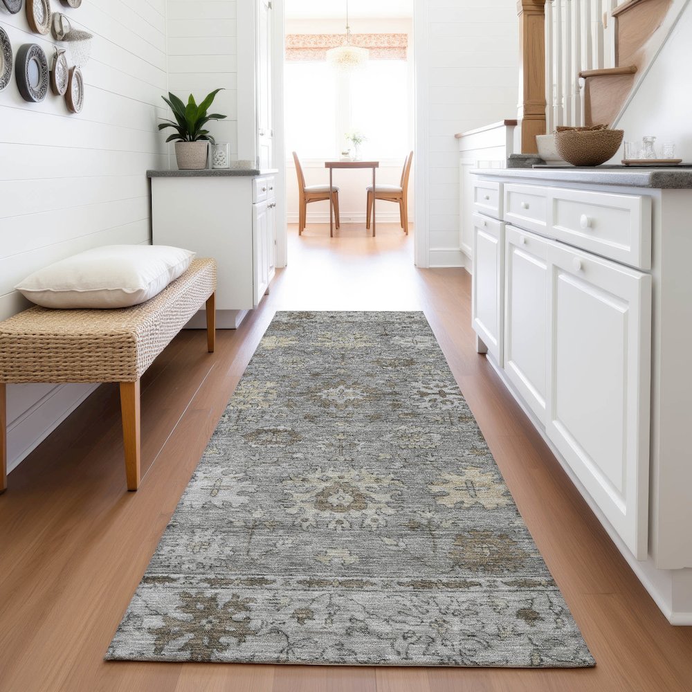 Machine Washable Indoor/Outdoor Chantille ACN2051 Pewter 2'3" x 7'6" Runner Rug. Picture 5