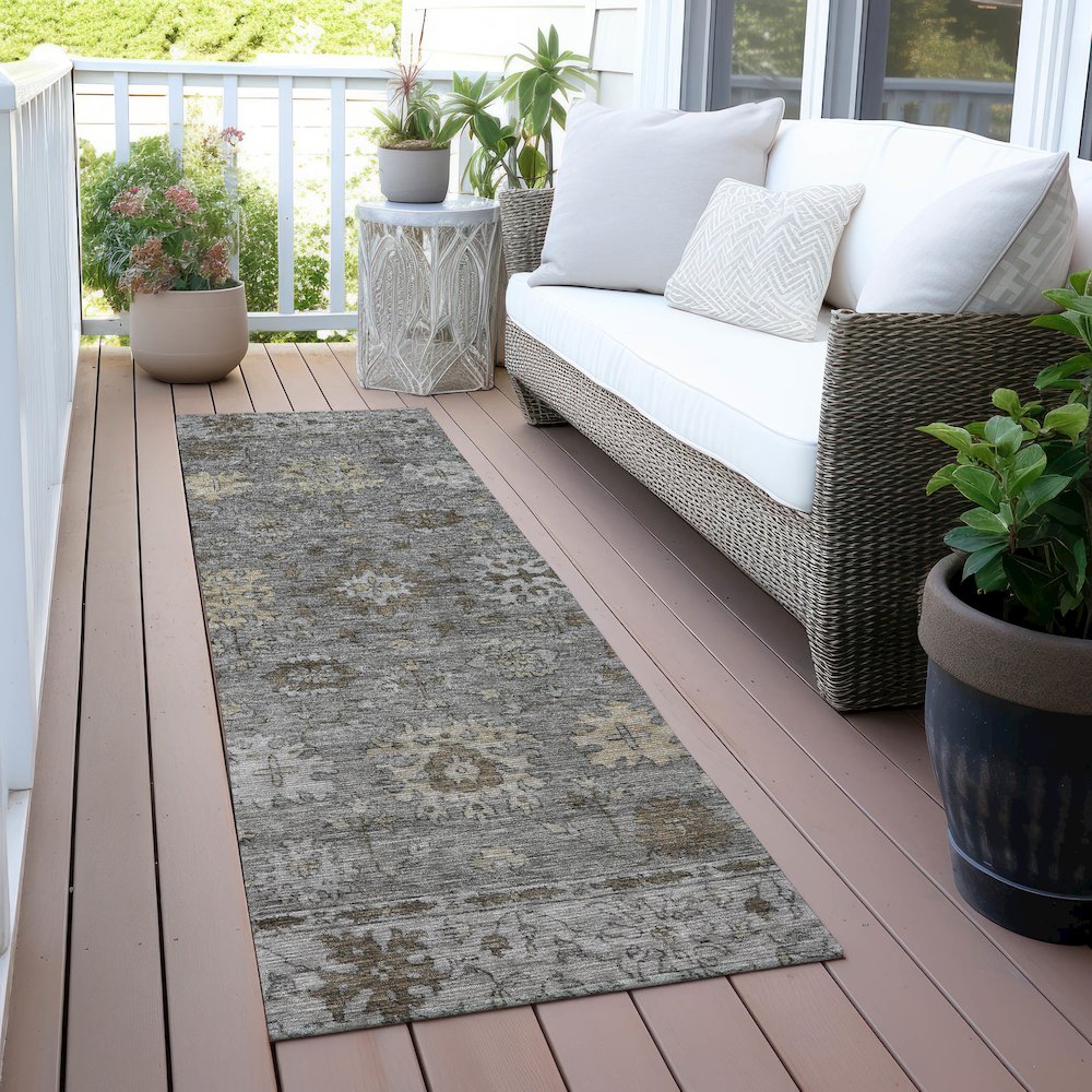 Machine Washable Indoor/Outdoor Chantille ACN2051 Pewter 2'3" x 7'6" Runner Rug. Picture 6