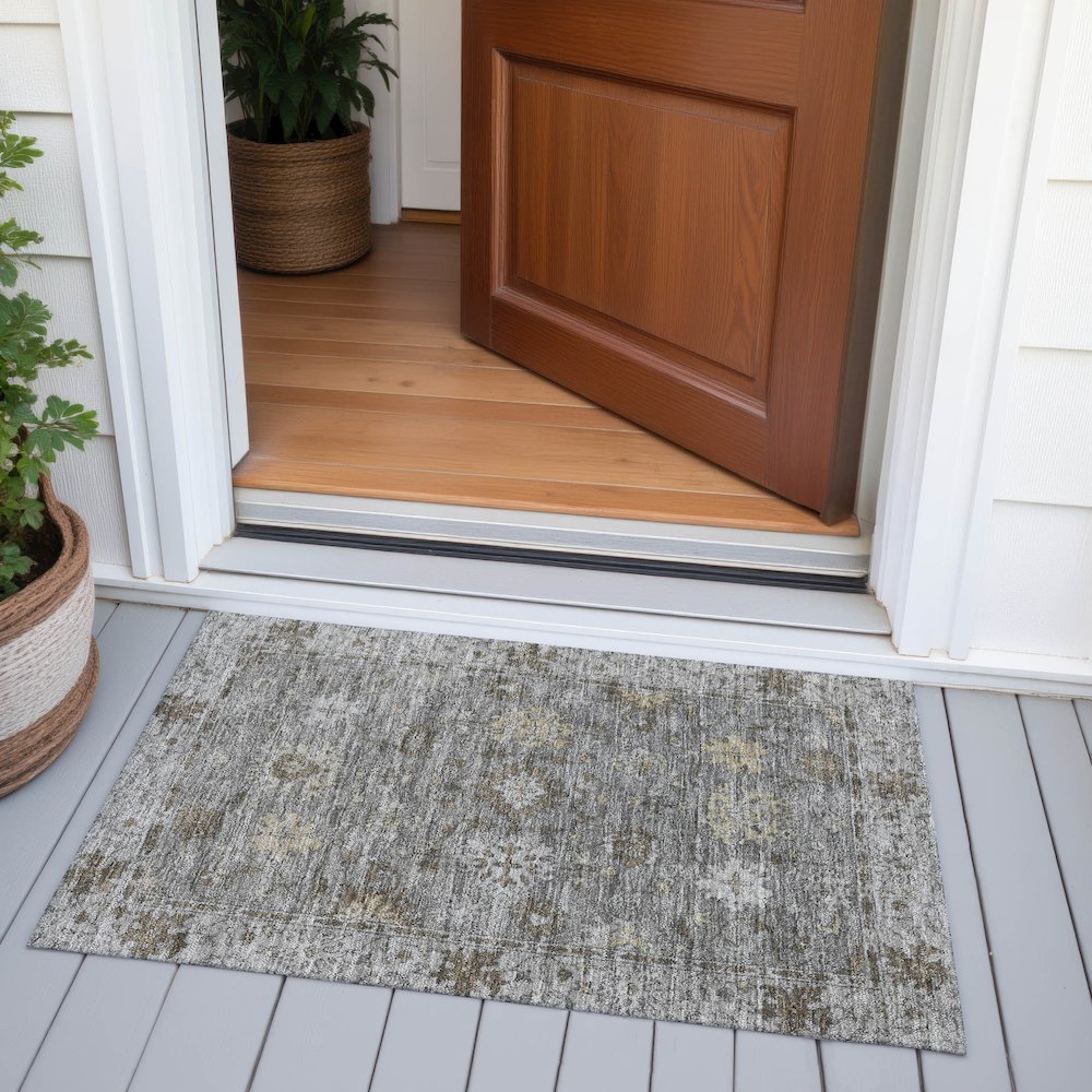 Machine Washable Indoor/Outdoor Chantille ACN2051 Pewter 1'8" x 2'6" Rug. Picture 6
