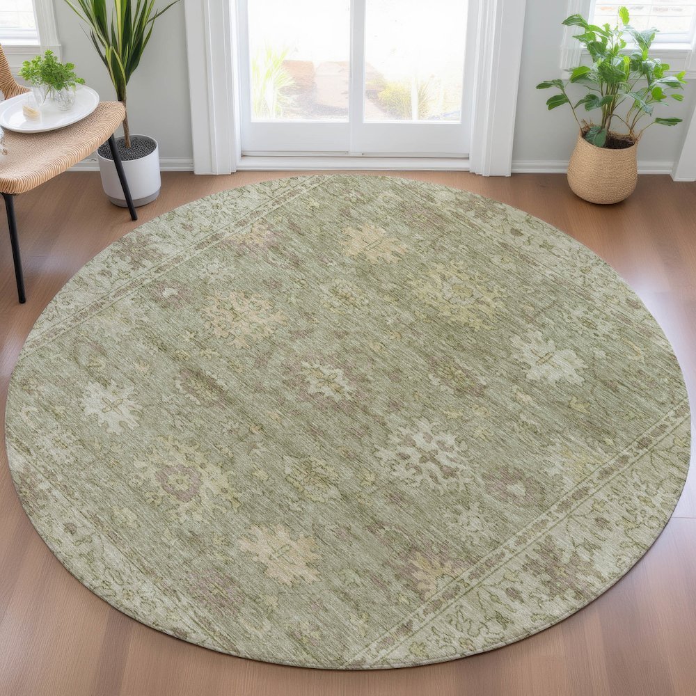 Machine Washable Indoor/Outdoor Chantille ACN2051 Sage 8' x 8' Round Rug. Picture 5
