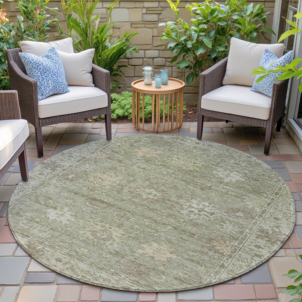 Machine Washable Indoor/Outdoor Chantille ACN2051 Sage 8' x 8' Round Rug. Picture 6
