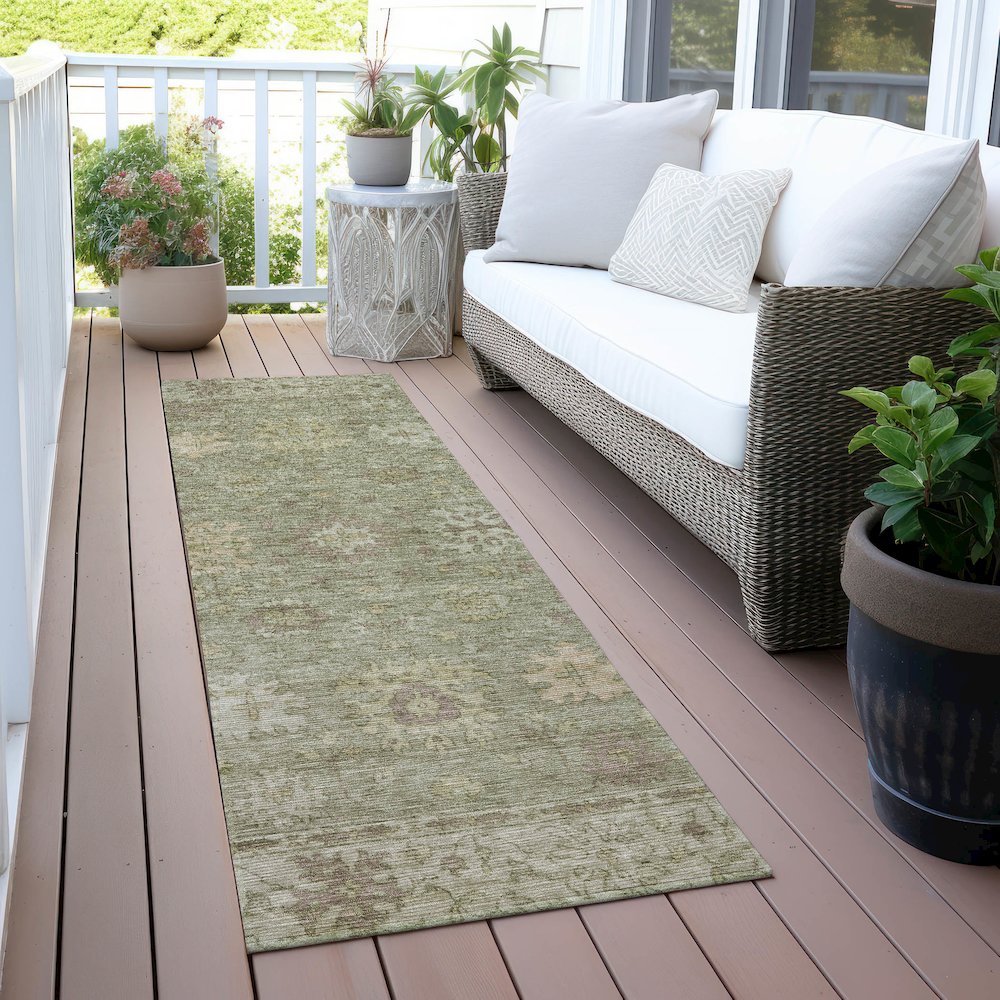 Machine Washable Indoor/Outdoor Chantille ACN2051 Sage 2'3" x 7'6" Runner Rug. Picture 6