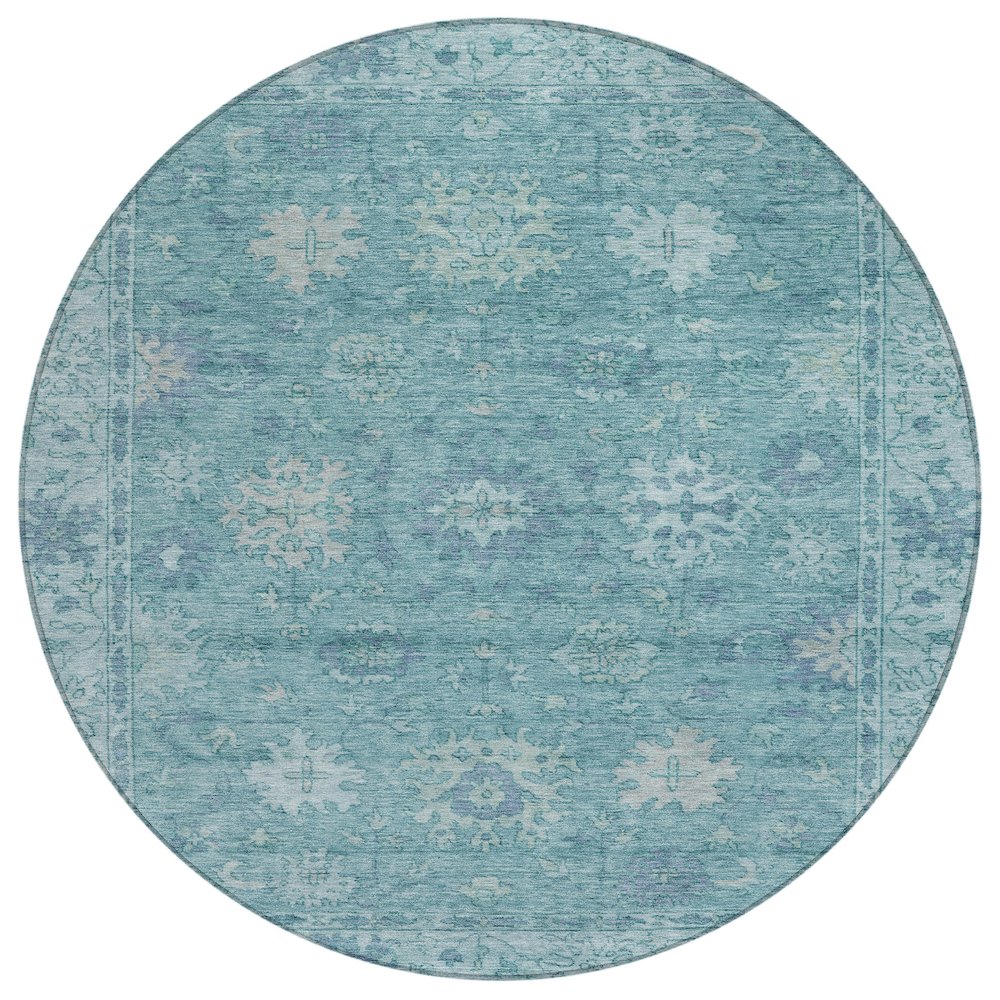 Machine Washable Indoor/Outdoor Chantille ACN2051 Teal 8' x 8' Round Rug. Picture 1
