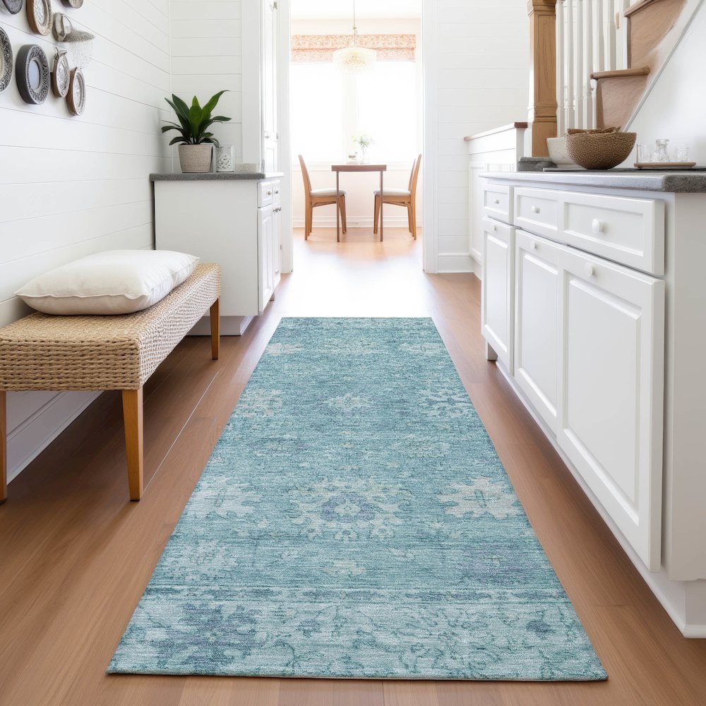 Machine Washable Indoor/Outdoor Chantille ACN2051 Teal 2'3" x 7'6" Runner Rug. Picture 5