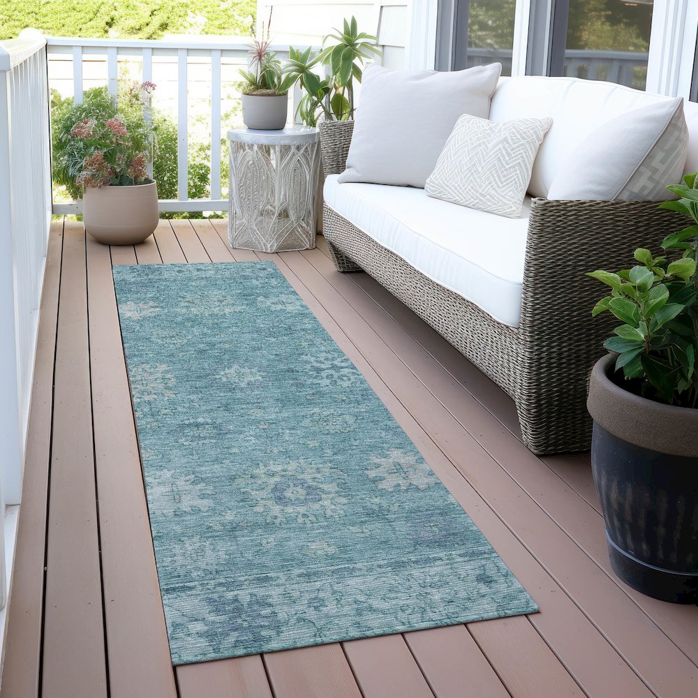 Machine Washable Indoor/Outdoor Chantille ACN2051 Teal 2'3" x 7'6" Runner Rug. Picture 6