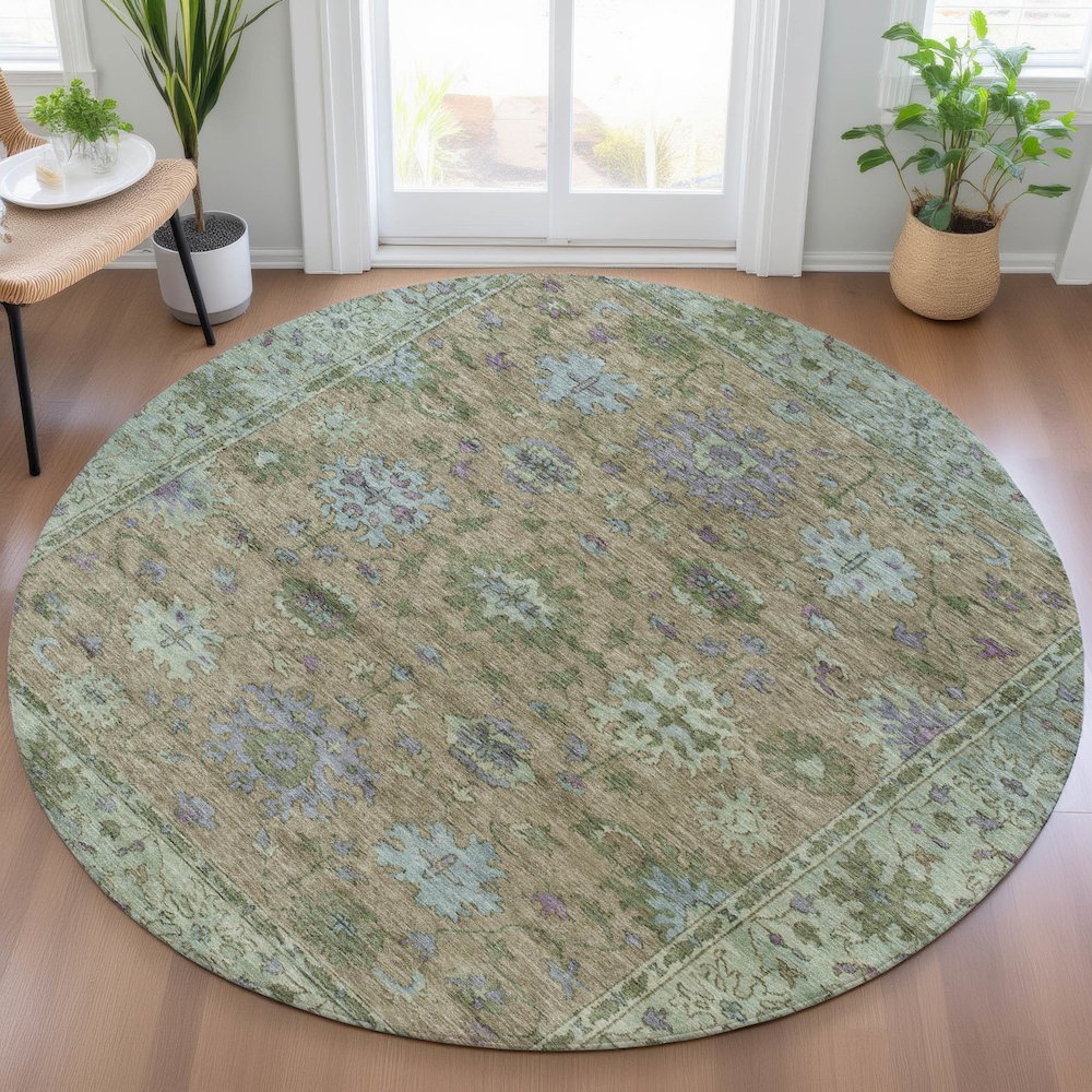 Machine Washable Indoor/Outdoor Chantille ACN2052 Brown 8' x 8' Round Rug. Picture 5