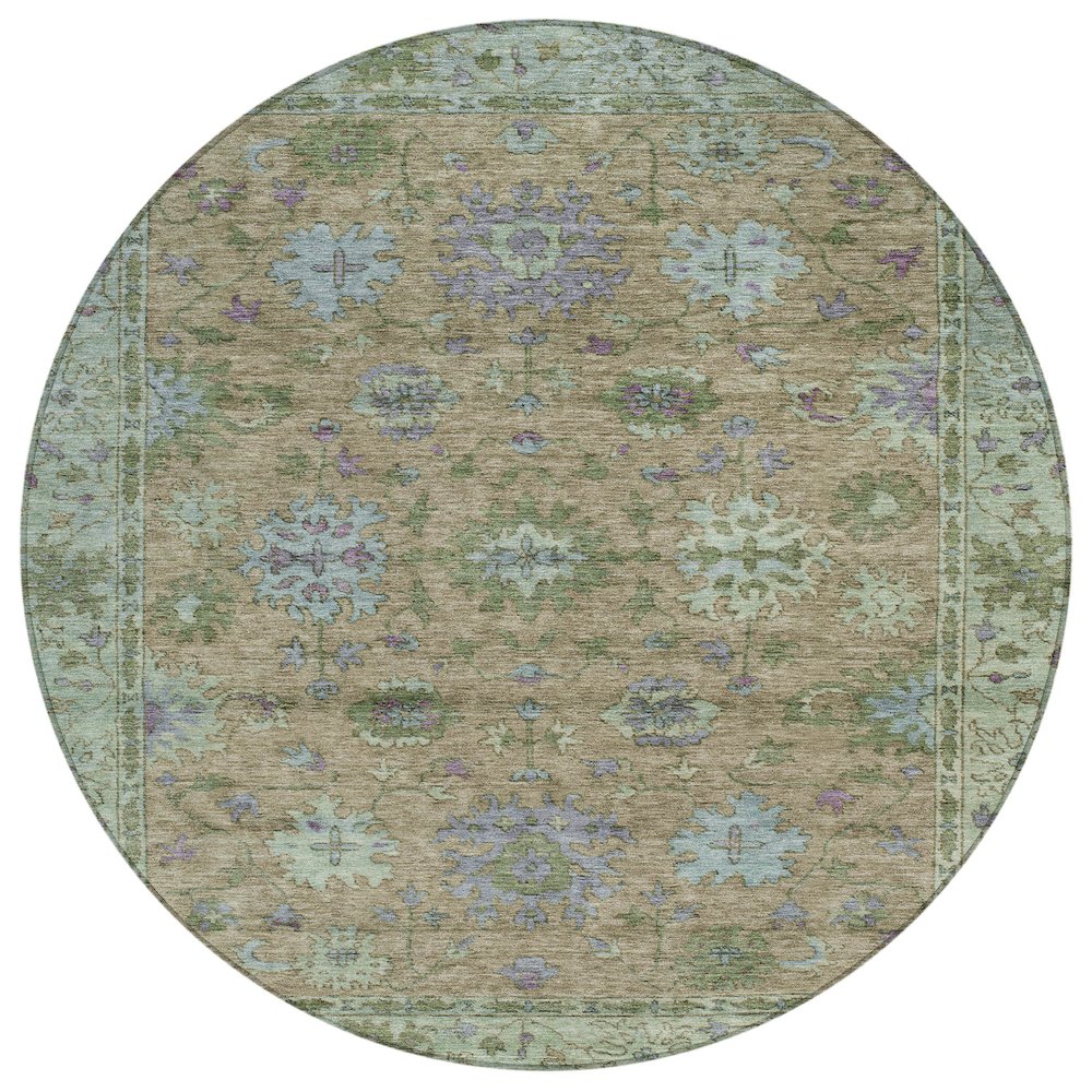 Machine Washable Indoor/Outdoor Chantille ACN2052 Brown 8' x 8' Round Rug. Picture 1