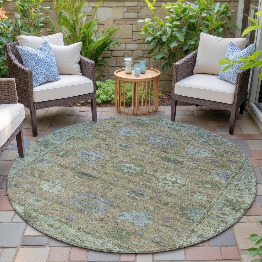 Machine Washable Indoor/Outdoor Chantille ACN2052 Brown 8' x 8' Round Rug. Picture 6