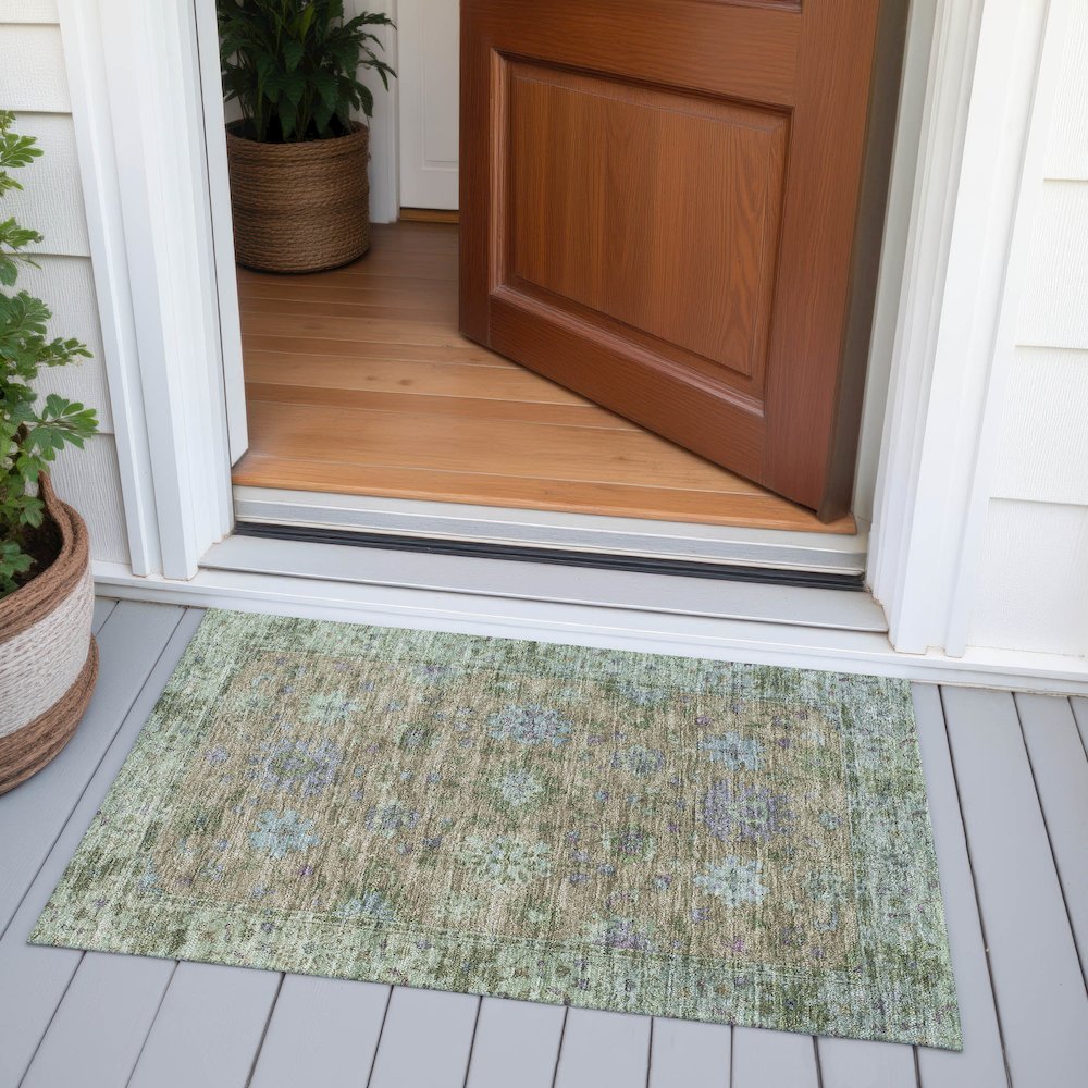 Machine Washable Indoor/Outdoor Chantille ACN2052 Brown 1'8" x 2'6" Rug. Picture 6