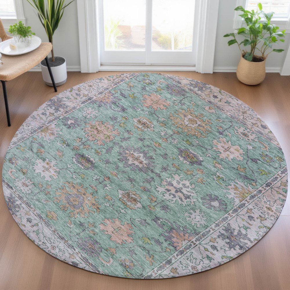 Machine Washable Indoor/Outdoor Chantille ACN2052 Mint 8' x 8' Round Rug. Picture 5