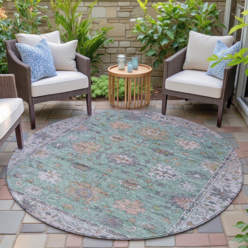 Machine Washable Indoor/Outdoor Chantille ACN2052 Mint 8' x 8' Round Rug. Picture 6