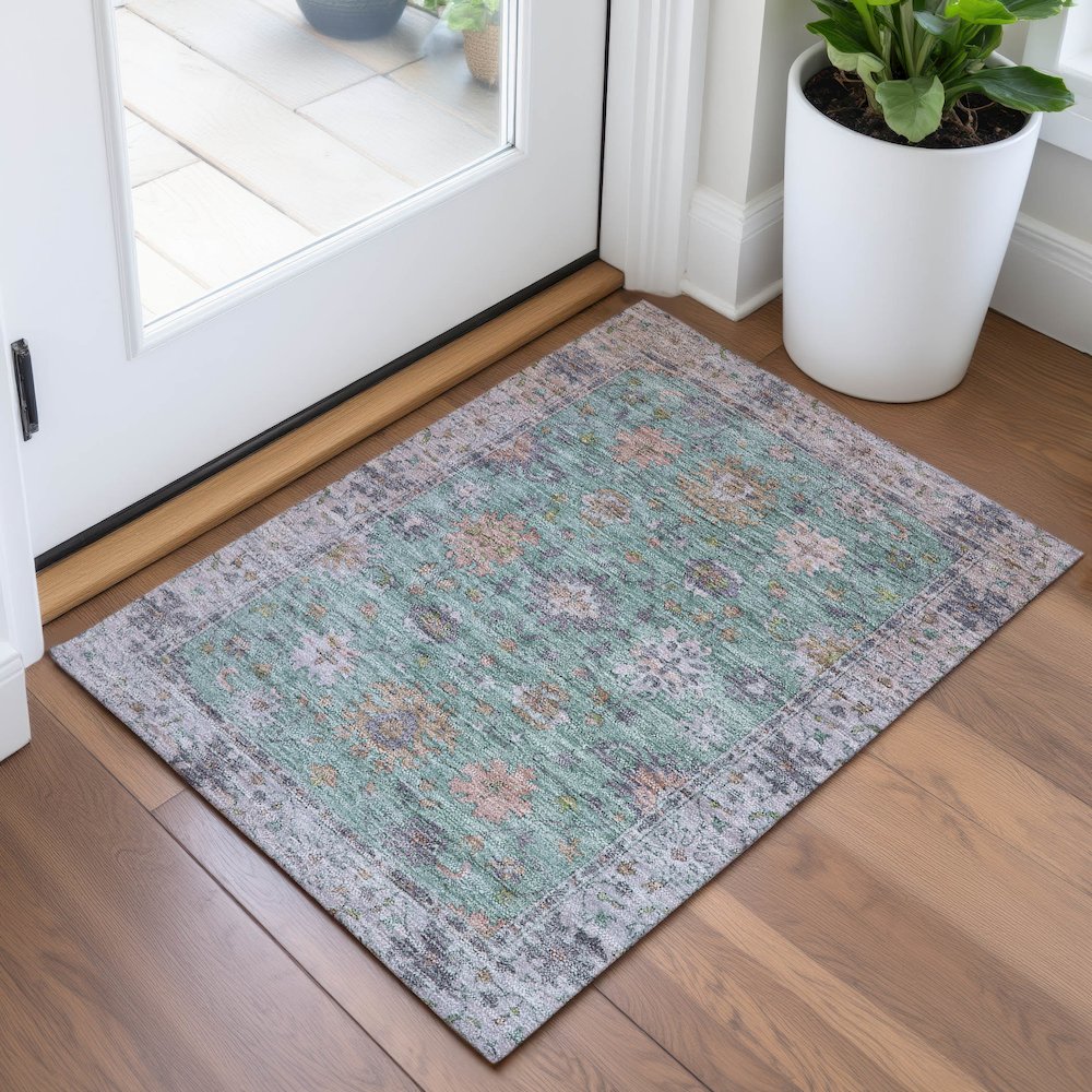 Machine Washable Indoor/Outdoor Chantille ACN2052 Mint 1'8" x 2'6" Rug. Picture 5