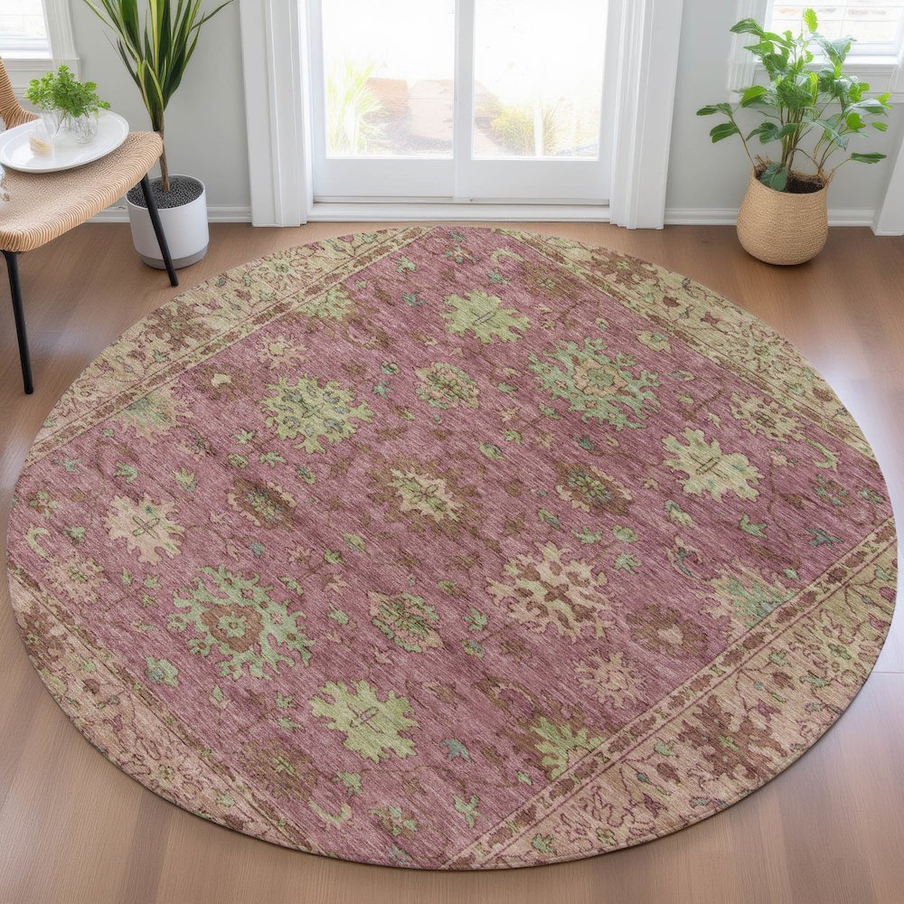 Machine Washable Indoor/Outdoor Chantille ACN2052 Pink 8' x 8' Round Rug. Picture 5