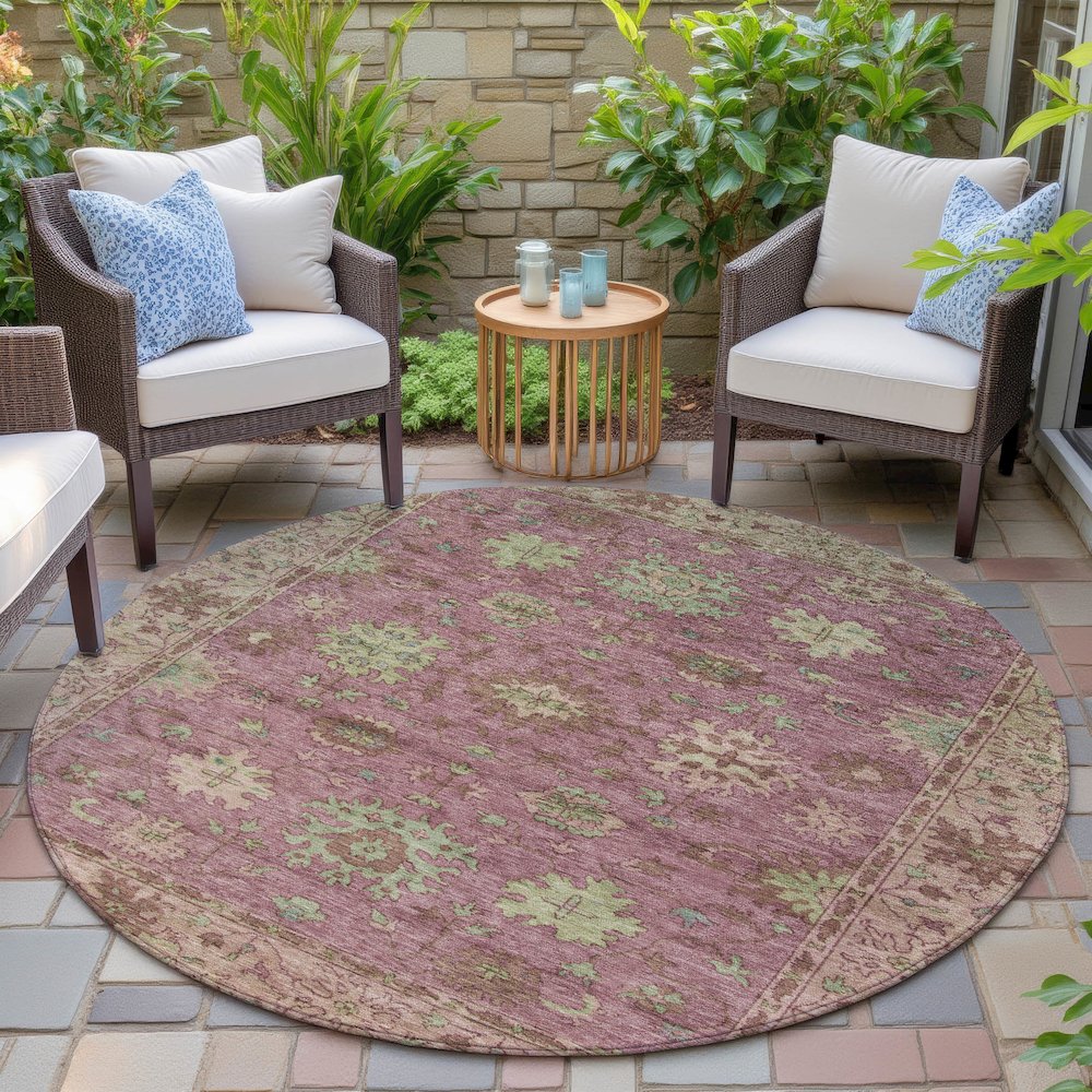Machine Washable Indoor/Outdoor Chantille ACN2052 Pink 8' x 8' Round Rug. Picture 6