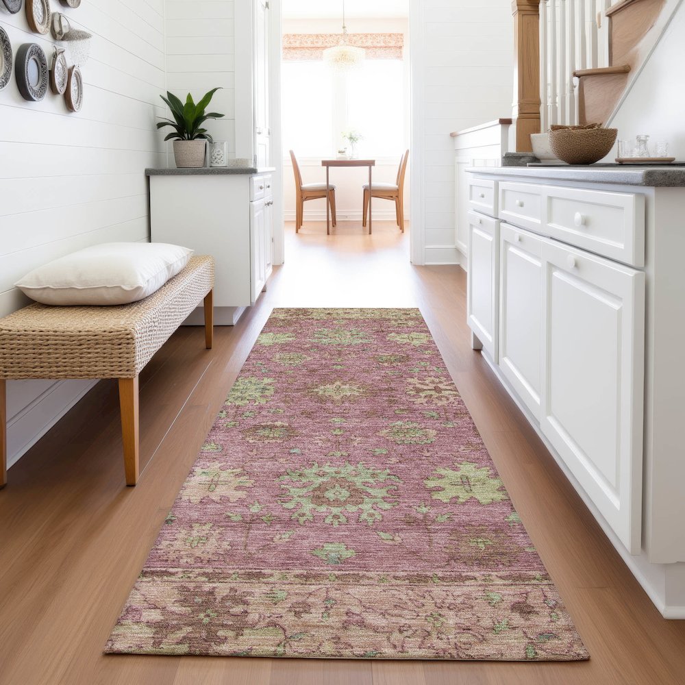 Machine Washable Indoor/Outdoor Chantille ACN2052 Pink 2'3" x 7'6" Runner Rug. Picture 5