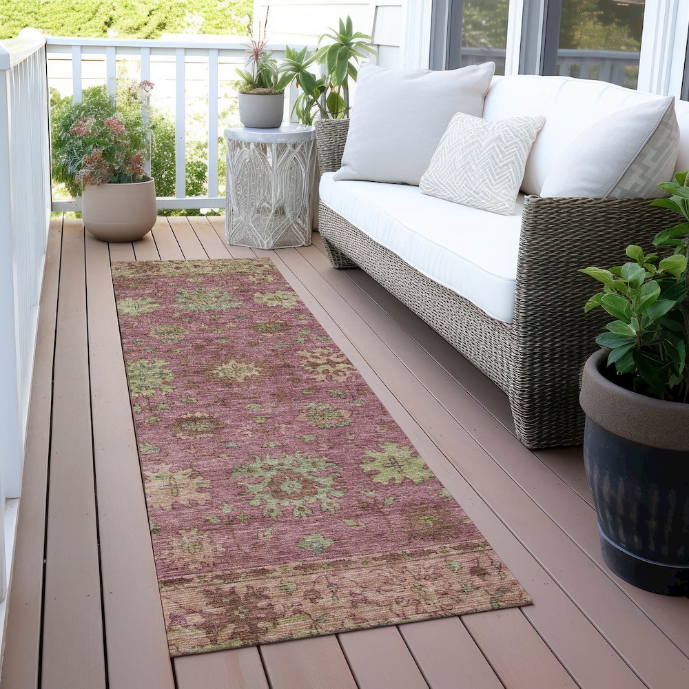 Machine Washable Indoor/Outdoor Chantille ACN2052 Pink 2'3" x 7'6" Runner Rug. Picture 6