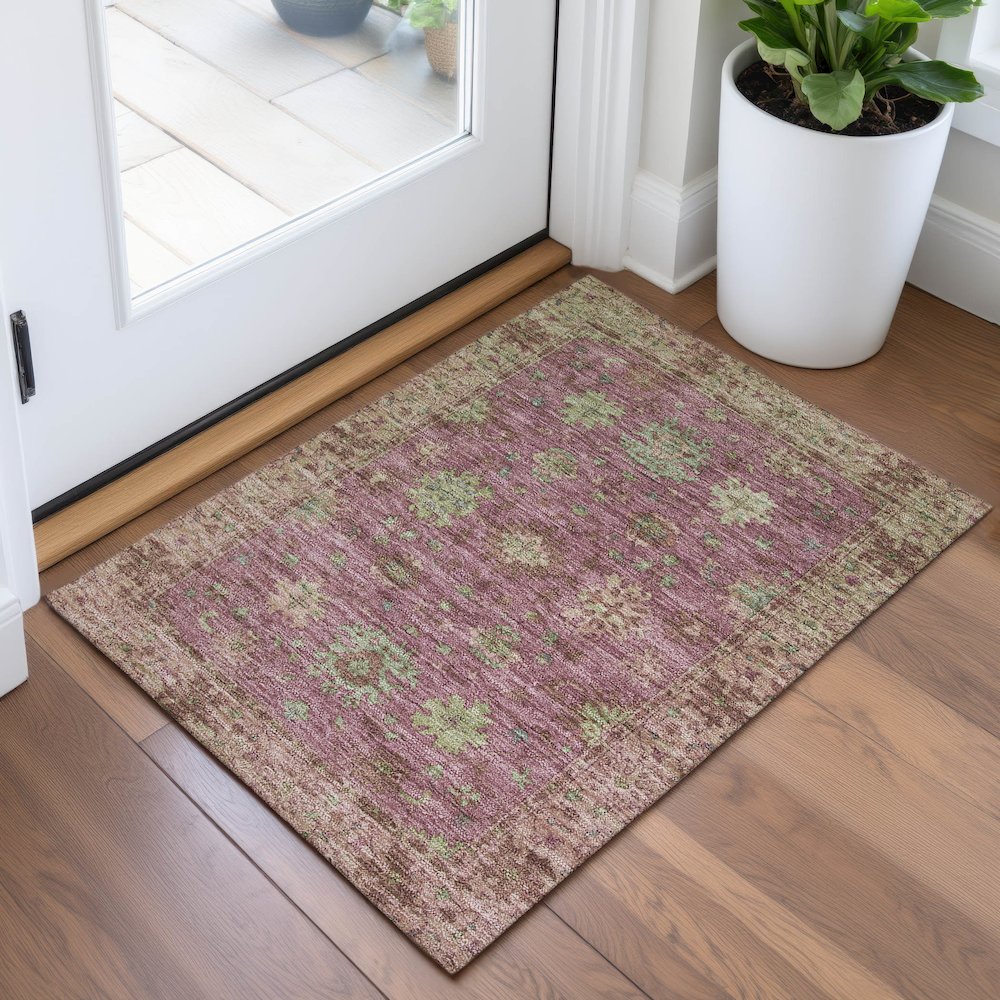 Machine Washable Indoor/Outdoor Chantille ACN2052 Pink 1'8" x 2'6" Rug. Picture 5