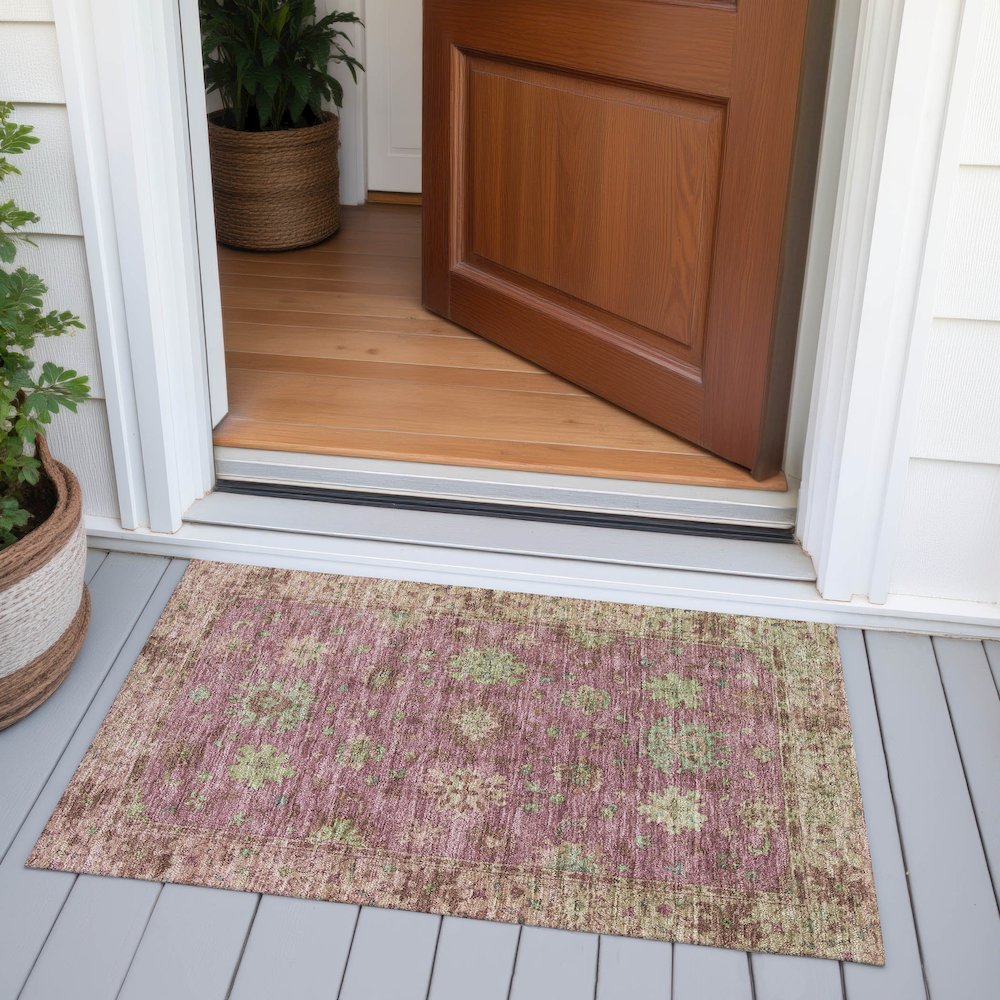 Machine Washable Indoor/Outdoor Chantille ACN2052 Pink 1'8" x 2'6" Rug. Picture 6