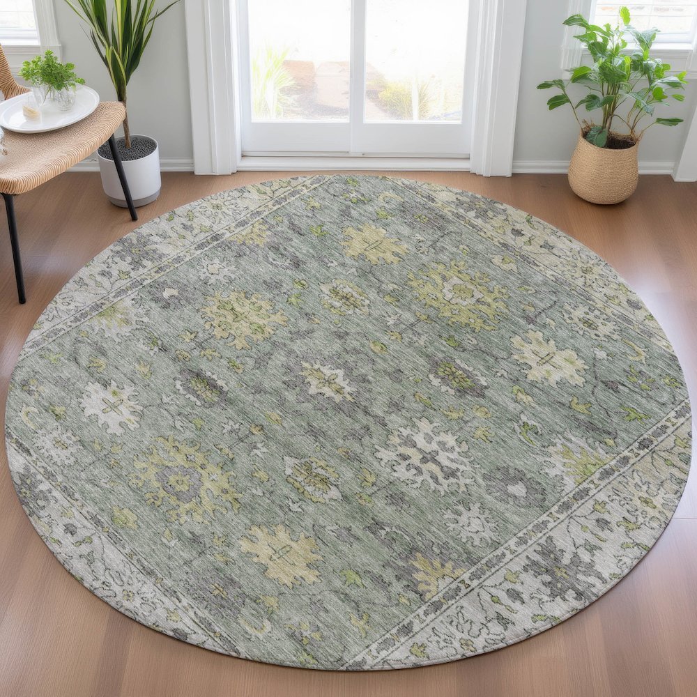 Machine Washable Indoor/Outdoor Chantille ACN2052 Sage 8' x 8' Round Rug. Picture 5