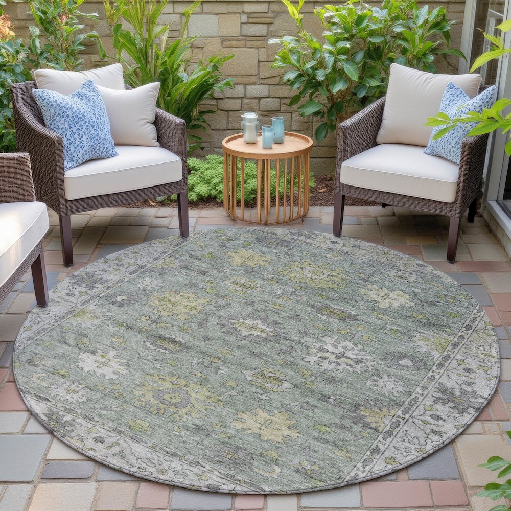 Machine Washable Indoor/Outdoor Chantille ACN2052 Sage 8' x 8' Round Rug. Picture 6
